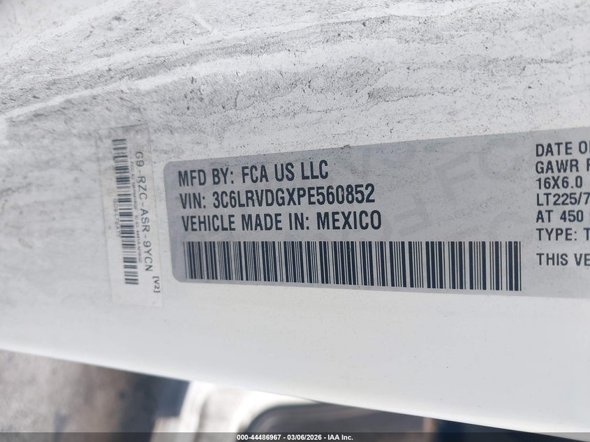 2023 Ram Promaster 2500 High Roof 159 Wb VIN: 3C6LRVDGXPE560852 Lot: 44486967