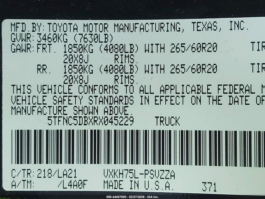 VIN 5TFNC5DBXRX045229 2024 TOYOTA TUNDRA HYBRID PLATINUM 4WD