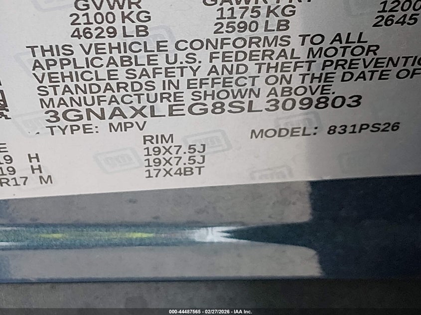 VIN 3GNAXLEG8SL309803 2025 CHEVROLET EQUINOX FWD RS