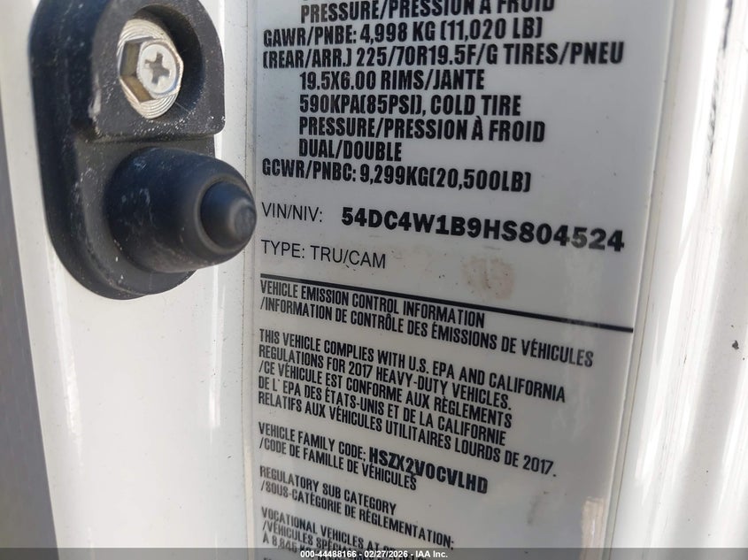 2017 Isuzu Npr Hd Gas Reg Unknown Lot 111044488166 Vin 54DC4W1B9HS804524