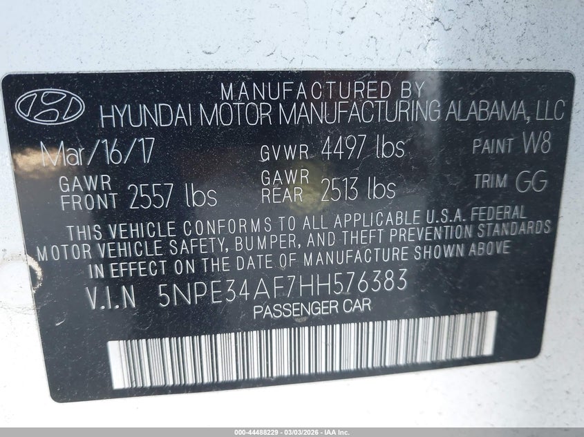 VIN 5NPE34AF7HH576383 2017 HYUNDAI SONATA SPORT