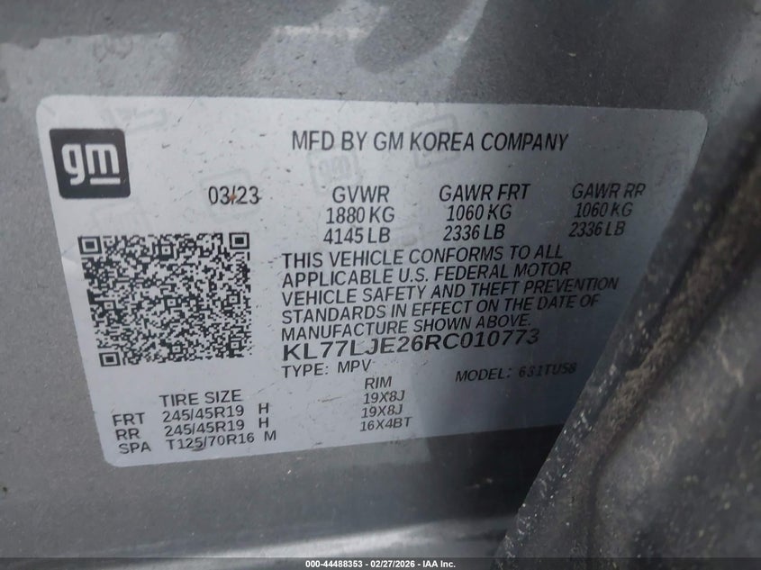 VIN KL77LJE26RC010773 2024 CHEVROLET TRAX FWD 2RS