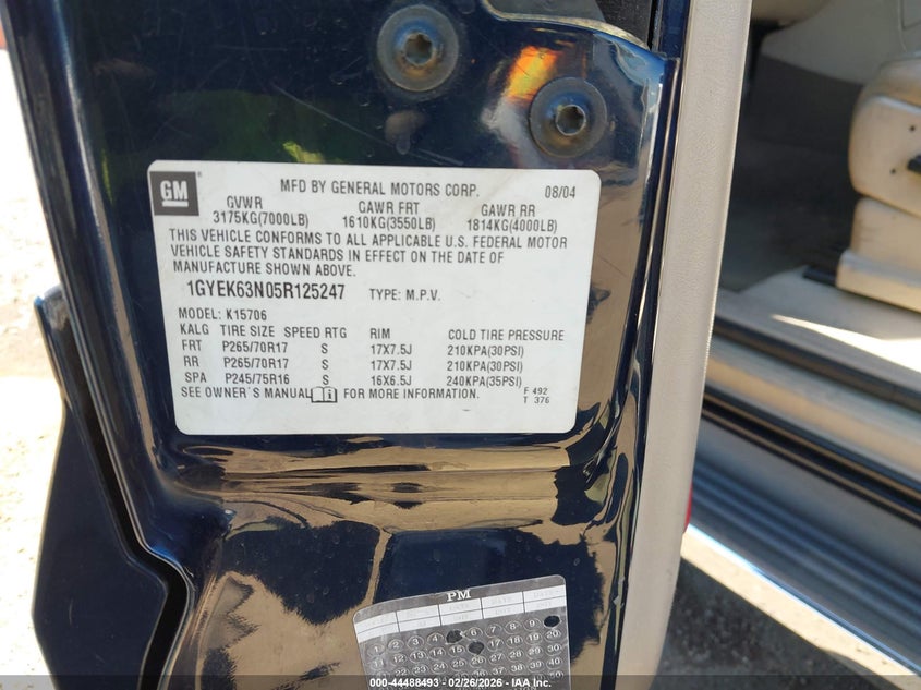 2005 Cadillac Escalade Standard VIN: 1GYEK63N05R125247 Lot: 44488493