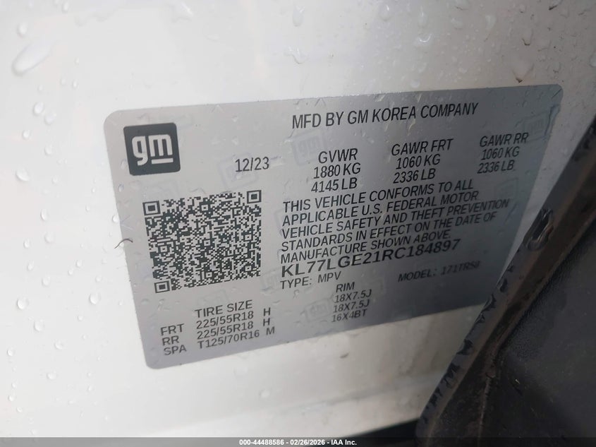 VIN KL77LGE21RC184897 2024 CHEVROLET TRAX FWD 1RS