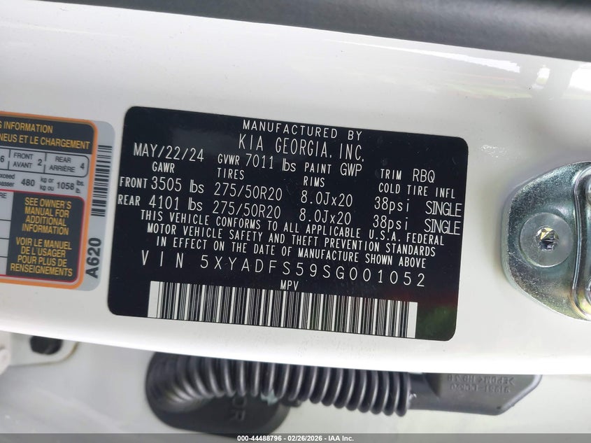 2025 Kia Ev9 Land VIN: 5XYADFS59SG001052 Lot: 44488796