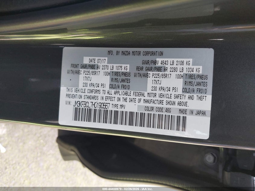 JM3KFBCL7H0190567 2017 Mazda Cx-5 2.5 Cx-5 Touring grey