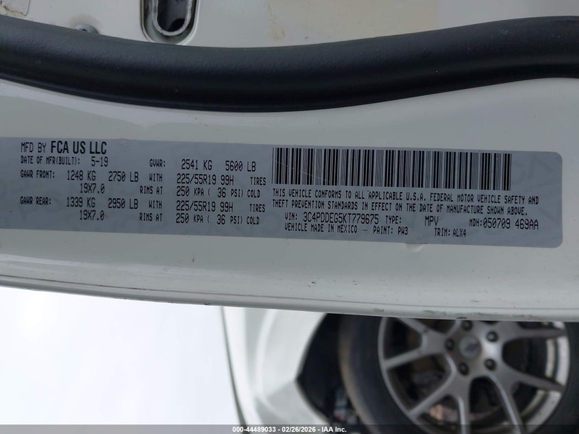 2019 Dodge Journey Gt Awd VIN: 3C4PDDEG5KT779675 Lot: 44489033