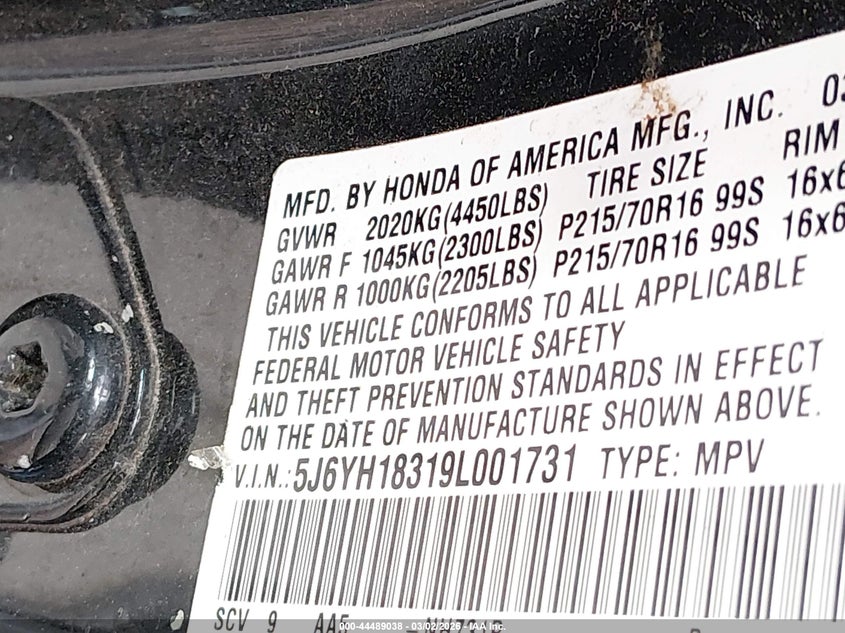 2009 Honda Element Lx VIN: 5J6YH18319L001731 Lot: 44489038