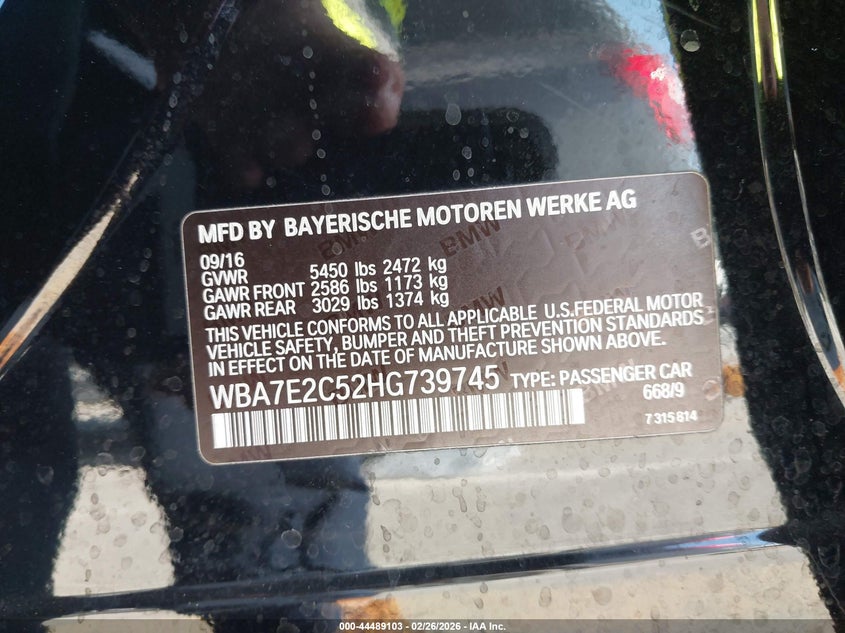 VIN: WBA7E2C52HG739745 2017 BMW 740I