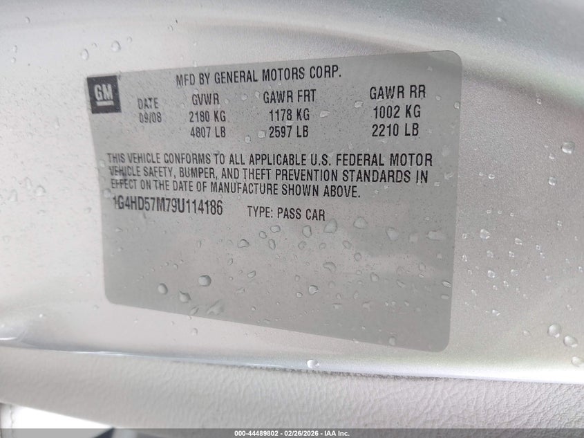 2009 Buick Lucerne Cxl Special Edition VIN: 1G4HD57M79U114186 Lot: 44489802