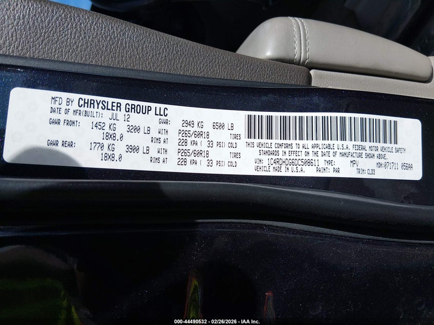 2013 Dodge Durango 3.6 Crew black Lot 111044490532 Vin 1C4RDHDG6DC508611