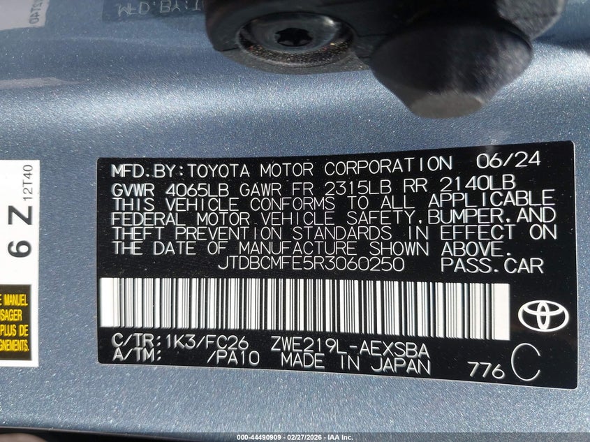 VIN JTDBCMFE5R3060250 2024 TOYOTA COROLLA HYBRID SE