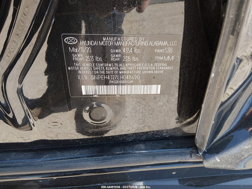 VIN 5NPEH4J27LH048690 2020 HYUNDAI SONATA LIMITED