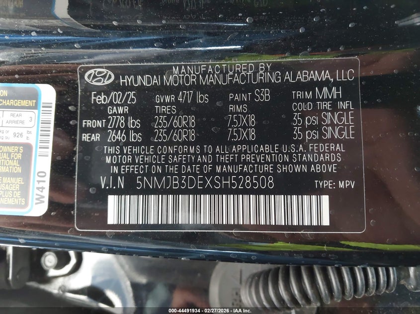 VIN 5NMJB3DEXSH528508 2025 HYUNDAI TUCSON SEL