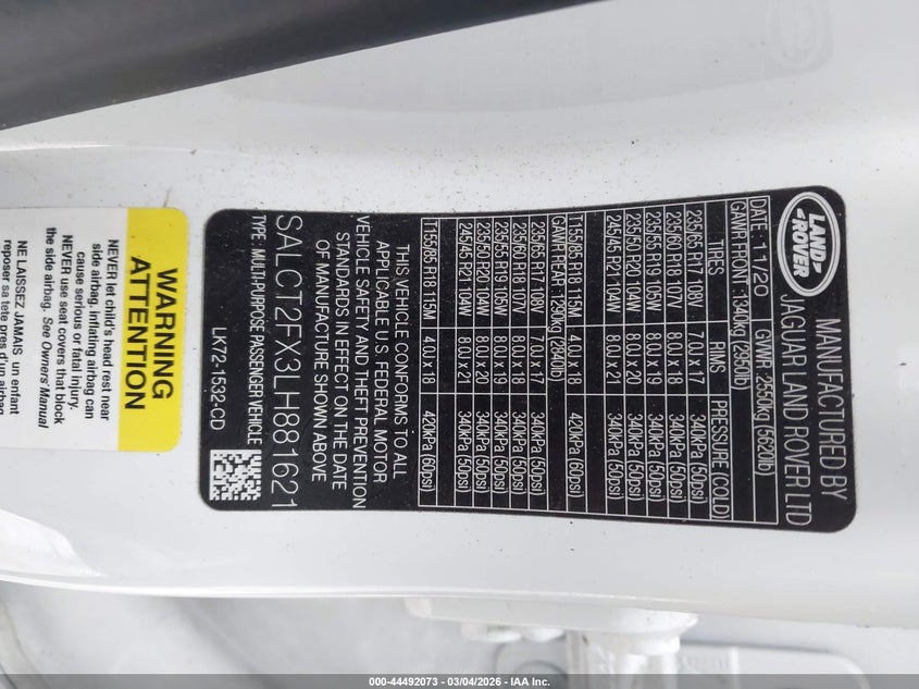 2020 Land Rover Discovery Sport R-Dynamic S/R-Dynamic Se VIN: SALCT2FX3LH881621 Lot: 44492073