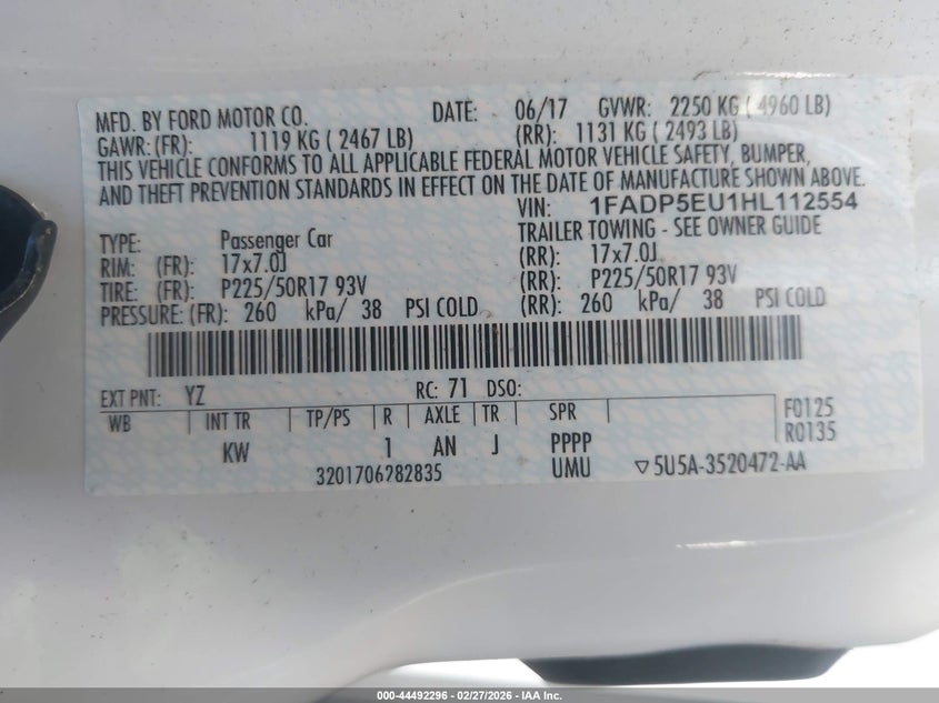 VIN 1FADP5EU1HL112554 2017 FORD C-MAX ENERGI SE