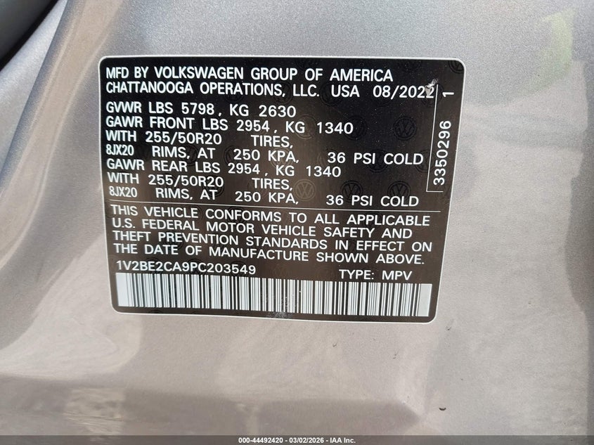 2023 Volkswagen Atlas Cross Sport 3.6L V6 Sel VIN: 1V2BE2CA9PC203549 Lot: 44492420