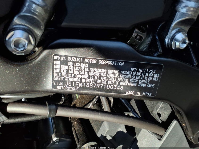 2024 Suzuki Gsx800 F VIN: JS1EM13B7R7100348 Lot: 44492948