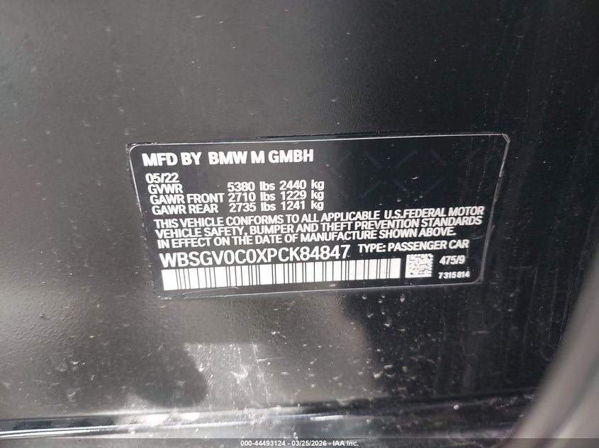 2023 BMW M8 Gran Coupe Competition VIN: WBSGV0C0XPCK84847 Lot: 44493124