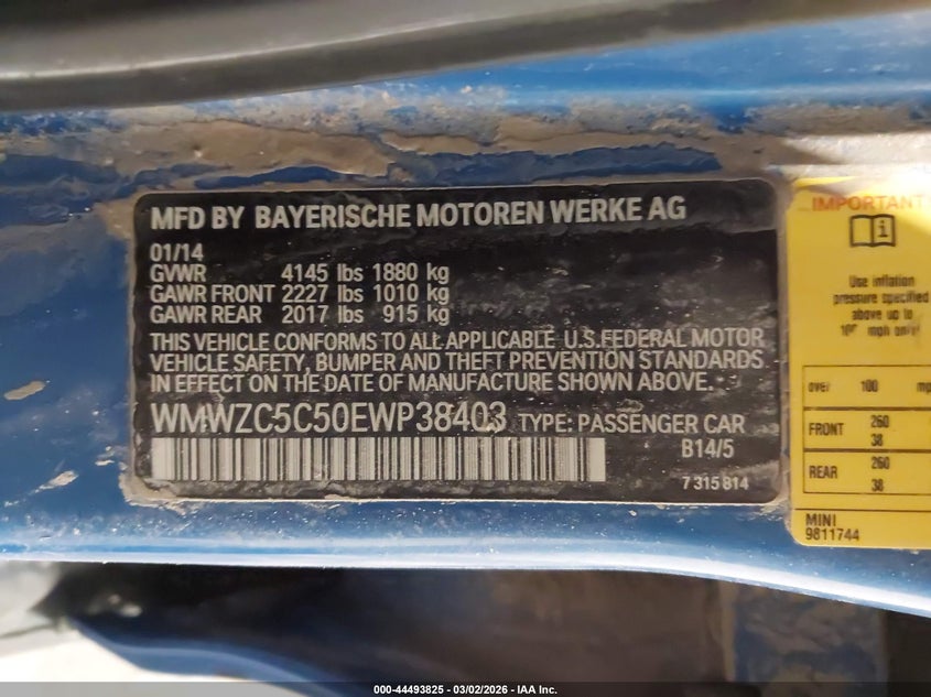 2014 Mini Countryman Cooper S VIN: WMWZC5C50EWP38403 Lot: 44493825