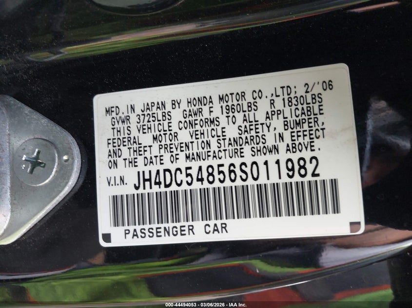 2006 Acura Rsx VIN: JH4DC54856S011982 Lot: 44494053