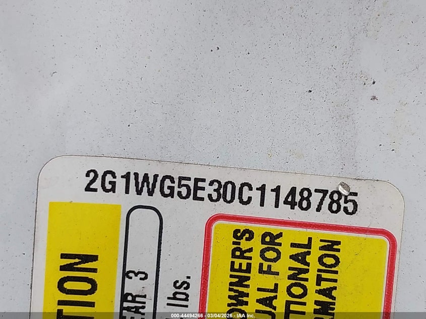 2012 Chevrolet Impala 3.6 Lt white Lot 111044494266 Vin 2G1WG5E30C1148785
