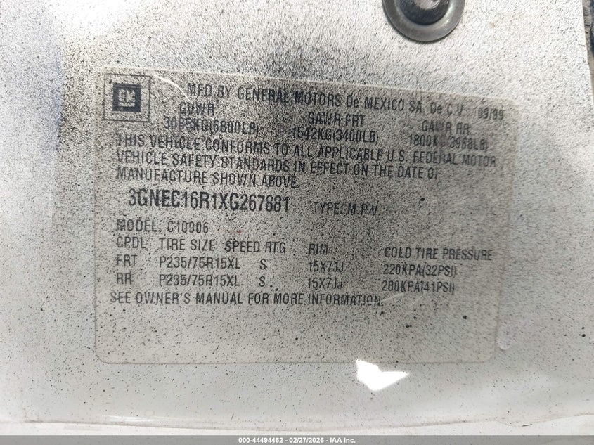 1997 Chevrolet Suburban 1500 VIN: 3GNEC16R3VG153085 Lot: 44494462