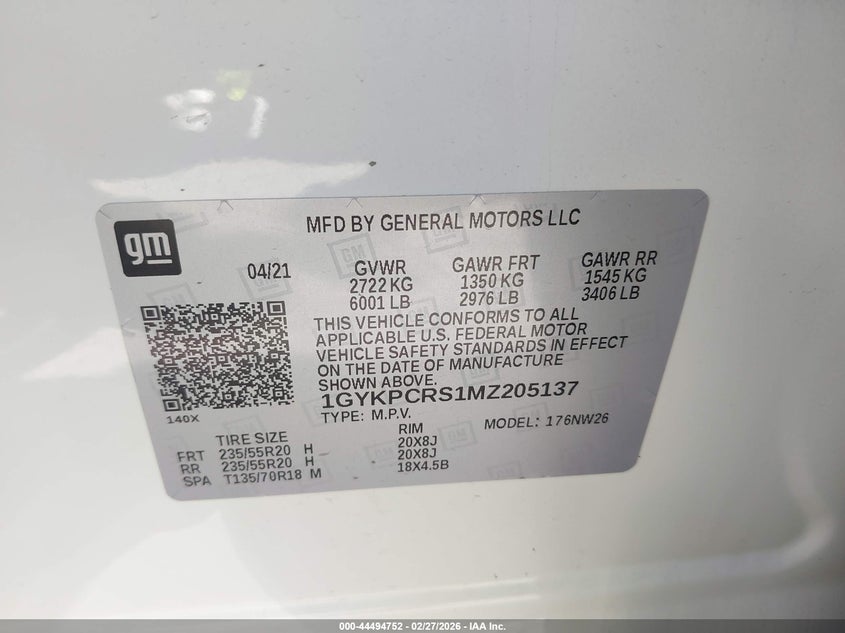 2021 Cadillac Xt6 Fwd Premium Luxury VIN: 1GYKPCRS1MZ205137 Lot: 44494752