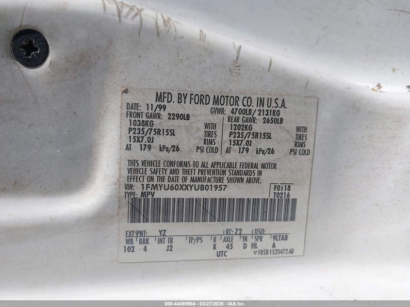 2000 Ford Explorer Sport VIN: 1FMYU60XXYUB01957 Lot: 44495964