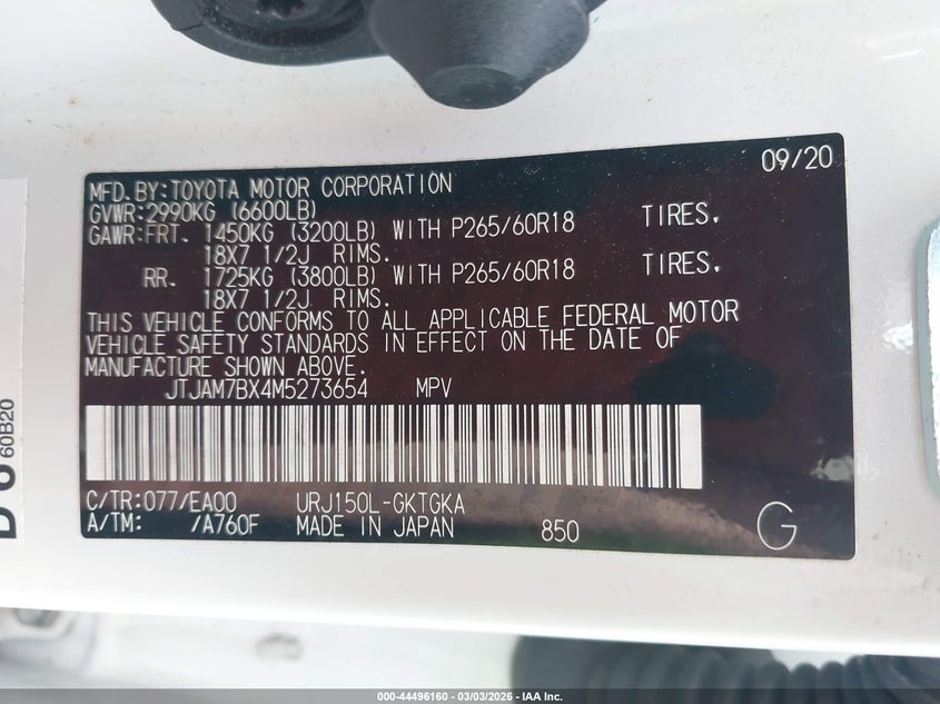 2021 Lexus Gx 460 Premium VIN: JTJAM7BX4M5273654 Lot: 44496160