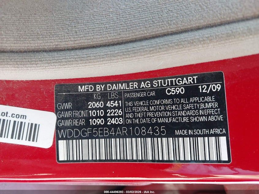 2010 Mercedes-benz C class 3.0 C 300 Sport red Lot 111044496393 Vin WDDGF5EB4AR108435