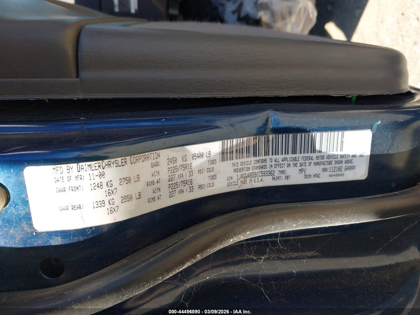 2001 Jeep Grand Cherokee Laredo VIN: 1J4GW48S91C593362 Lot: 44496890