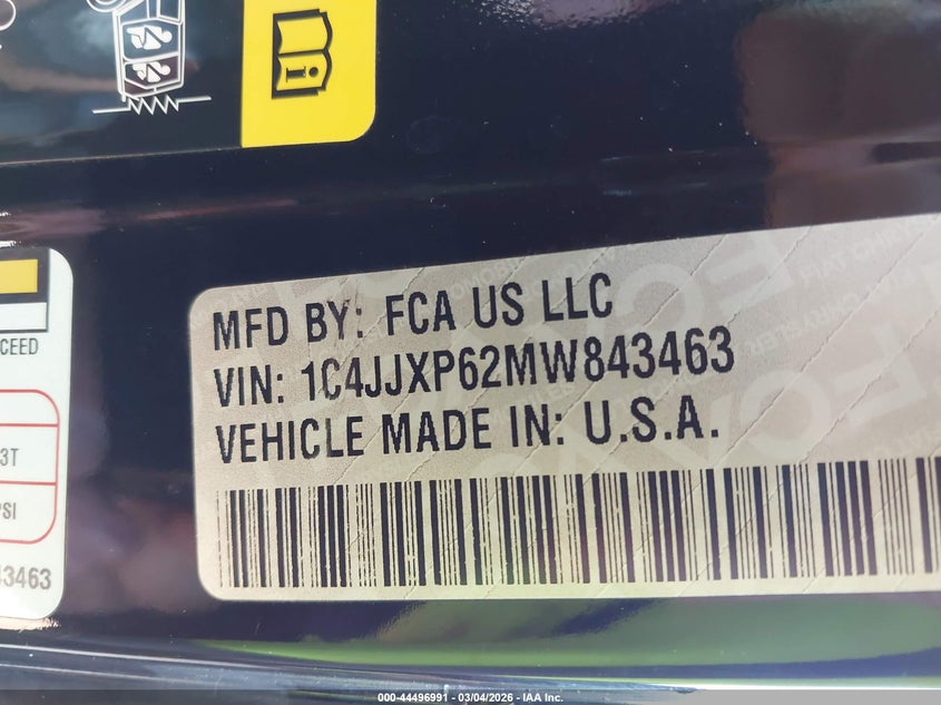 2021 Jeep Wrangler 4Xe Unlimited Sahara 4X4 VIN: 1C4JJXP62MW843463 Lot: 44496991