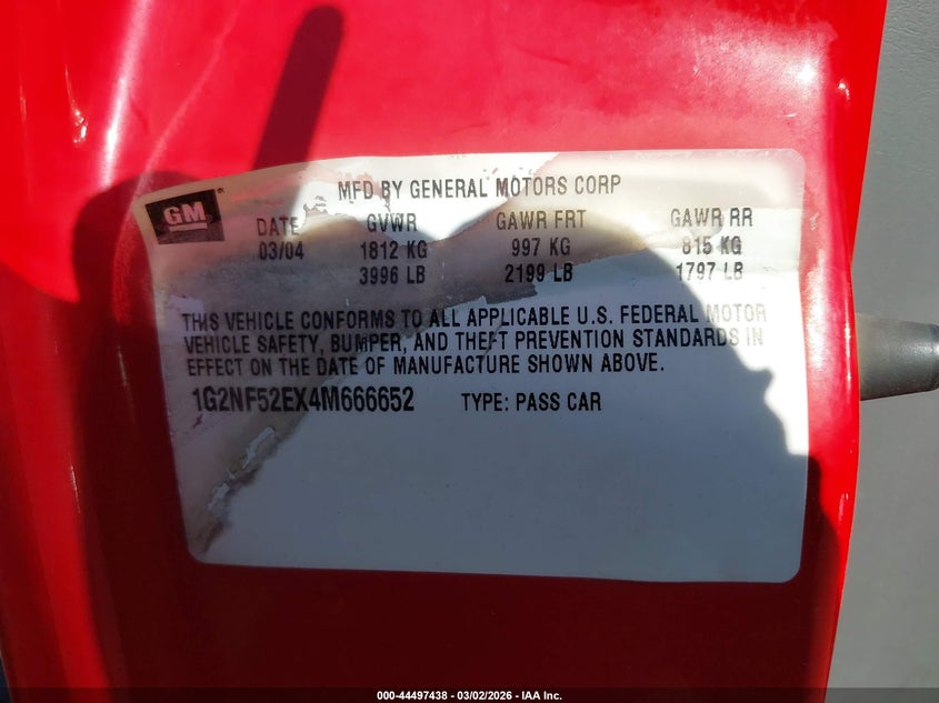 2004 Pontiac Grand Am Se1 VIN: 1G2NF52EX4M666652 Lot: 44497438