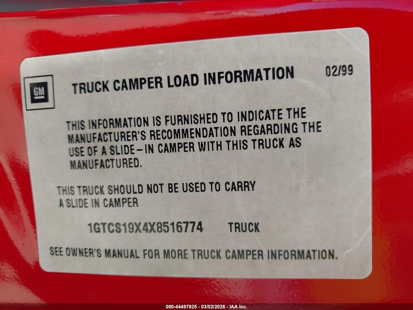 1999 GMC Sonoma Sls VIN: 1GTCS19X4X8516774 Lot: 44497925