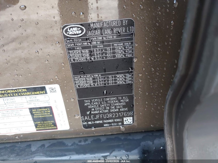 2024 Land Rover Defender 130 P300 S VIN: SALEJFFU3R2317698 Lot: 44498656