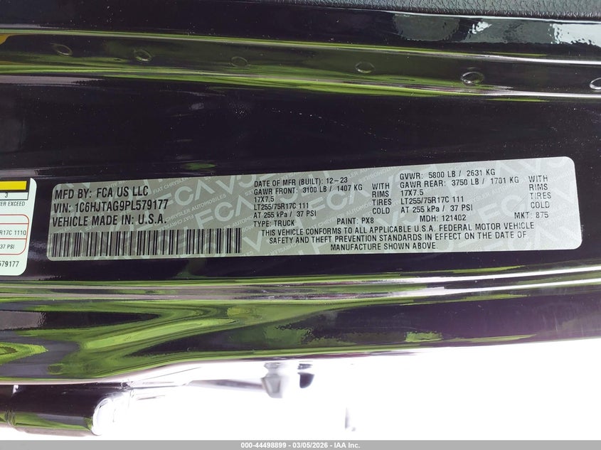 2023 Jeep Gladiator Willys 4X4 VIN: 1C6HJTAG9PL579177 Lot: 44498899