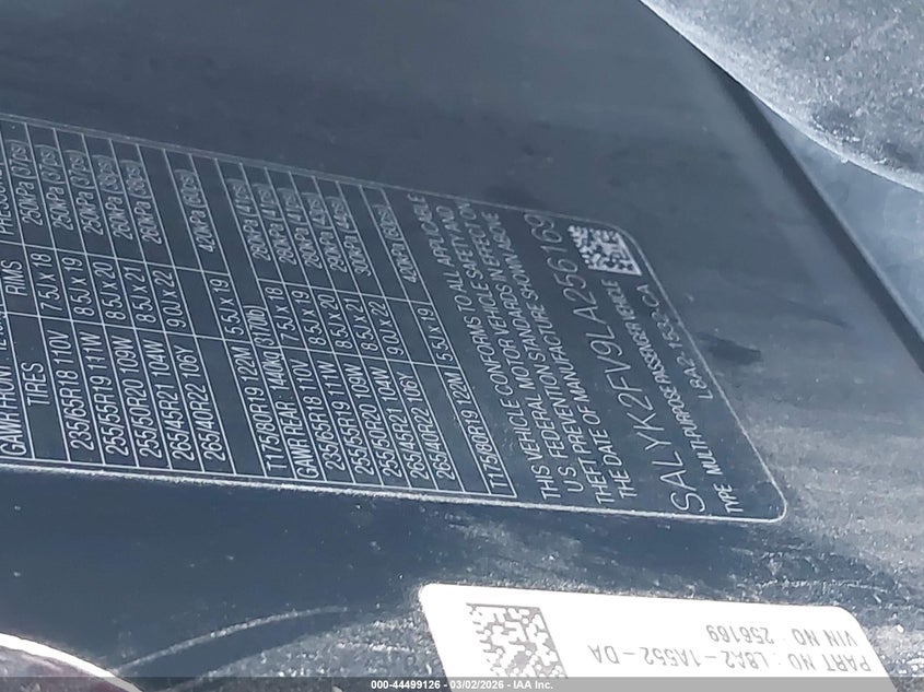 2020 Land Rover Range Rover Velar P340 R-Dynamic S VIN: SALYK2FV9LA256169 Lot: 44499126