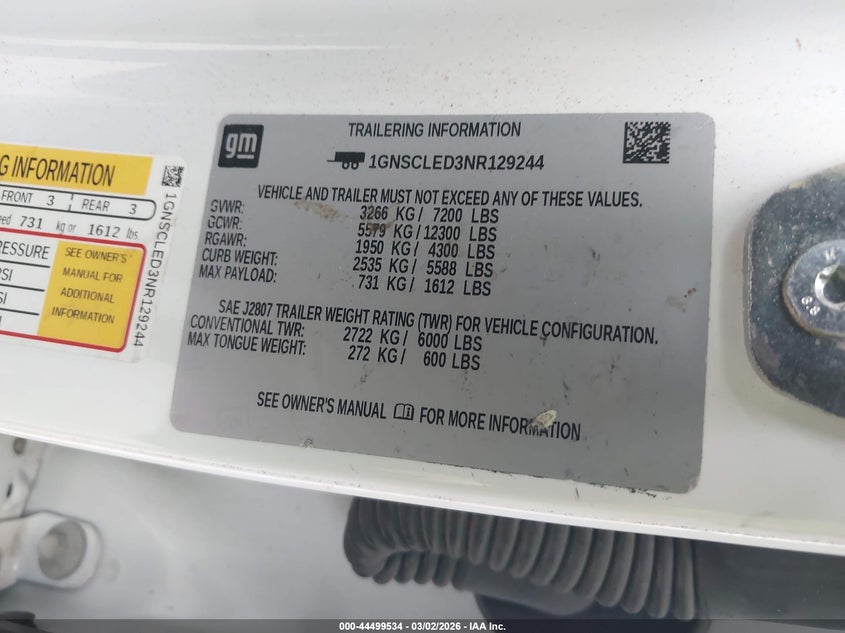 2022 Chevrolet Tahoe 2Wd Commercial Fleet VIN: 1GNSCLED3NR129244 Lot: 44499534