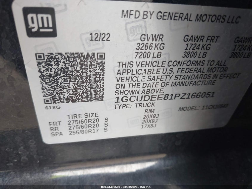 VIN 1GCUDEE81PZ166051 2023 CHEVROLET SILVERADO 1500 4WD  SHORT BED RST