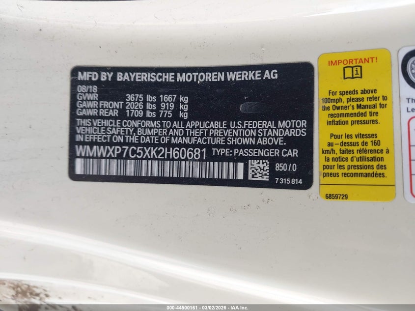 2019 Mini Hardtop Cooper S VIN: WMWXP7C5XK2H60681 Lot: 44500161