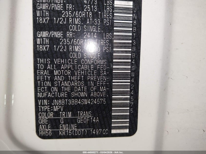 VIN JN8BT3BB4SW424575 2025 NISSAN ROGUE SV INTELLIGENT AWD