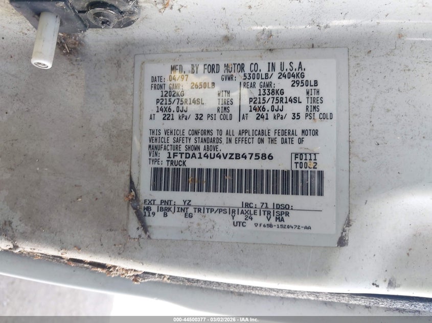 1997 Ford Aerostar Standard VIN: 1FTDA14U4VZB47586 Lot: 44500377