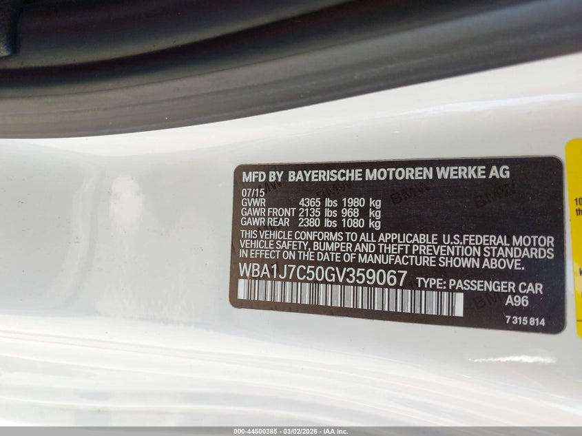 2016 BMW M235I VIN: WBA1J7C50GV359067 Lot: 44500385