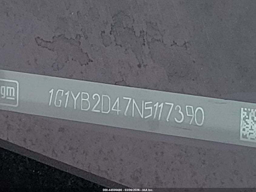 2022 Chevrolet Corvette Stingray Rwd 2Lt VIN: 1G1YB2D47N5117390 Lot: 44500486