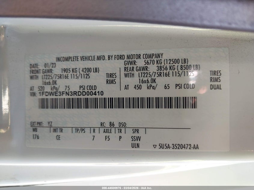 2024 FORD E-350 CUTAWAY (VIN: 1FDWE3FN3RDD00410