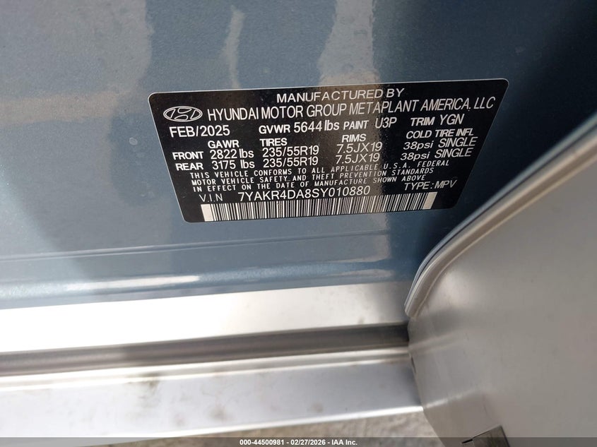 2025 Hyundai Ioniq 5 Limited VIN: 7YAKR4DA8SY010880 Lot: 44500981