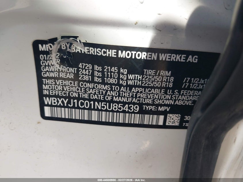 2022 BMW X2 xDrive28I VIN: WBXYJ1C01N5U85439 Lot: 44500986