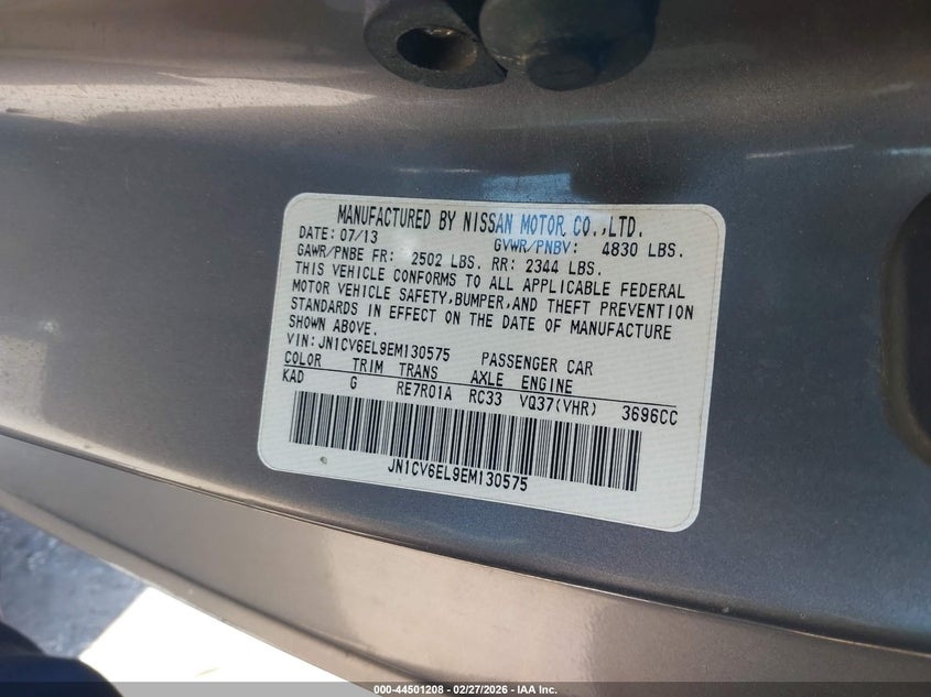 2014 Infiniti Q60 VIN: JN1CV6EL9EM130575 Lot: 44501208