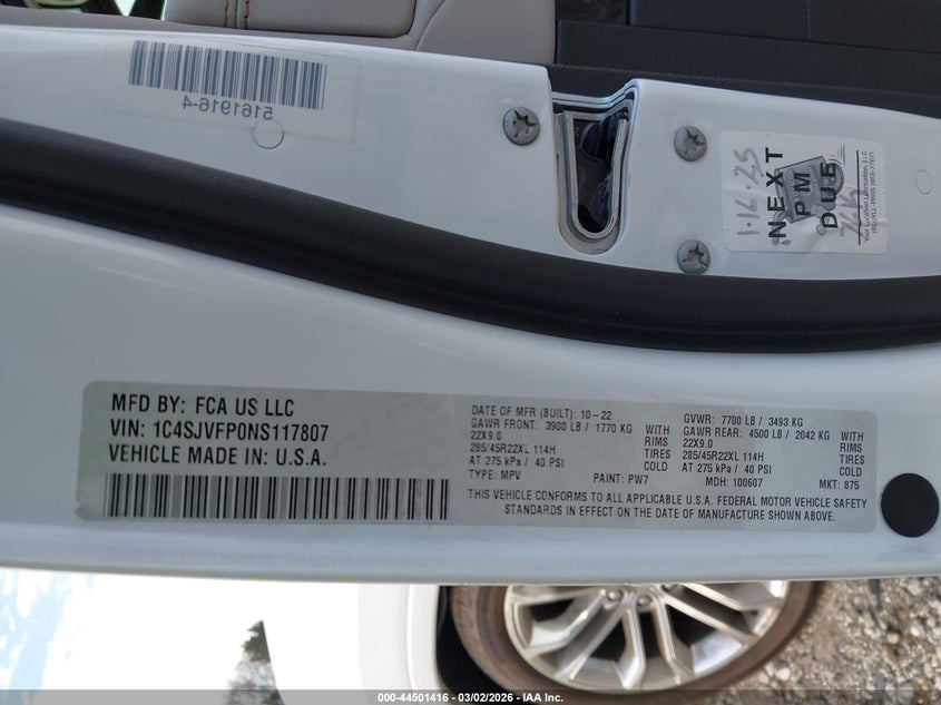 2022 Jeep Grand Wagoneer Series Ii 4X4 VIN: 1C4SJVFP0NS117807 Lot: 44501416